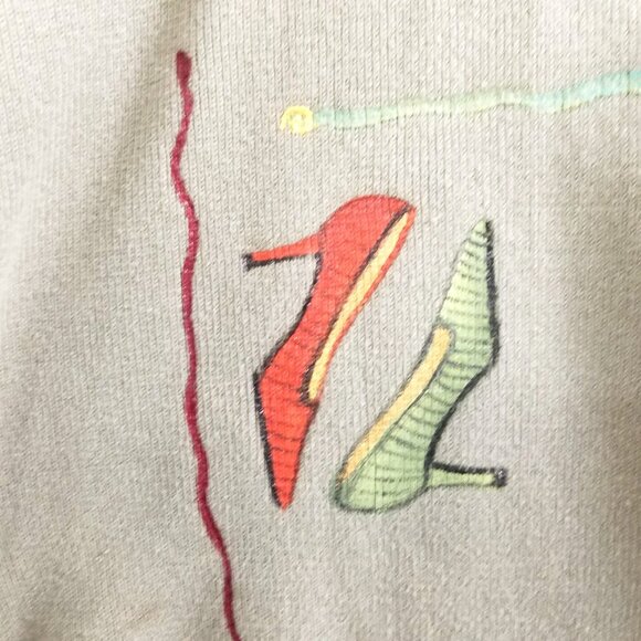 Debra Murray W M Vtg olive Wearable Art Hand Painted Shoe-Print Knit Cardigan - Picture 4 of 16